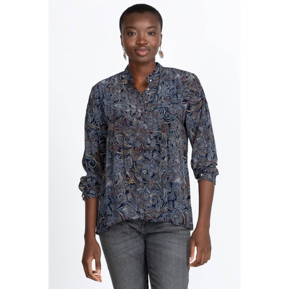Johnny Was Tops - 079 Johnny Was JADE Blue Floral Silk Blouse - Small - $388
